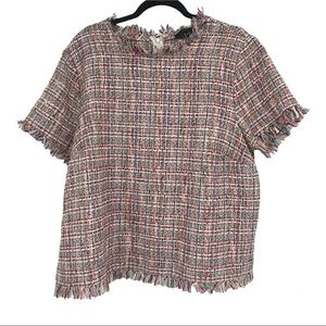 Forever 21 Colorful Rainbow Tweed Fringe Hem Knit Top 2X